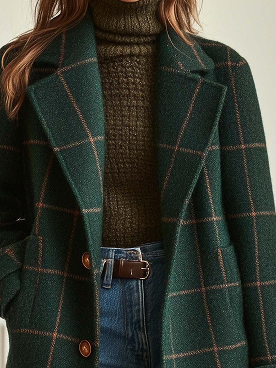 Women's Wool Check Coat – Casual, Office