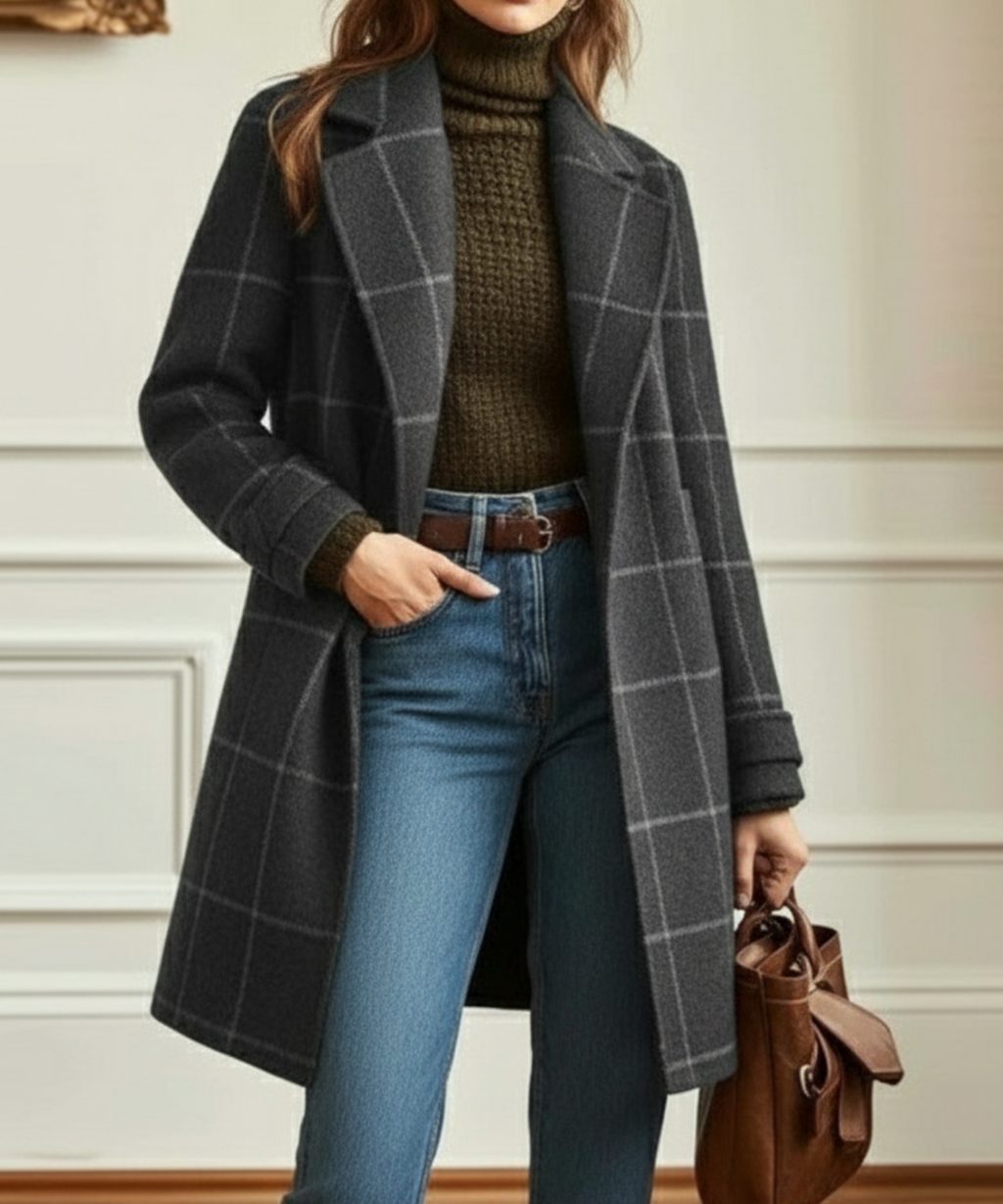 Women's Wool Check Coat – Casual, Office