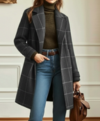 Women's Wool Check Coat – Casual, Office