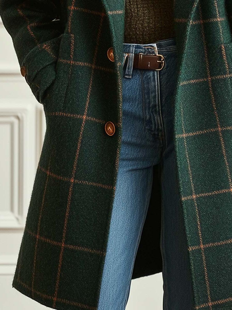 Women's Wool Check Coat – Casual, Office
