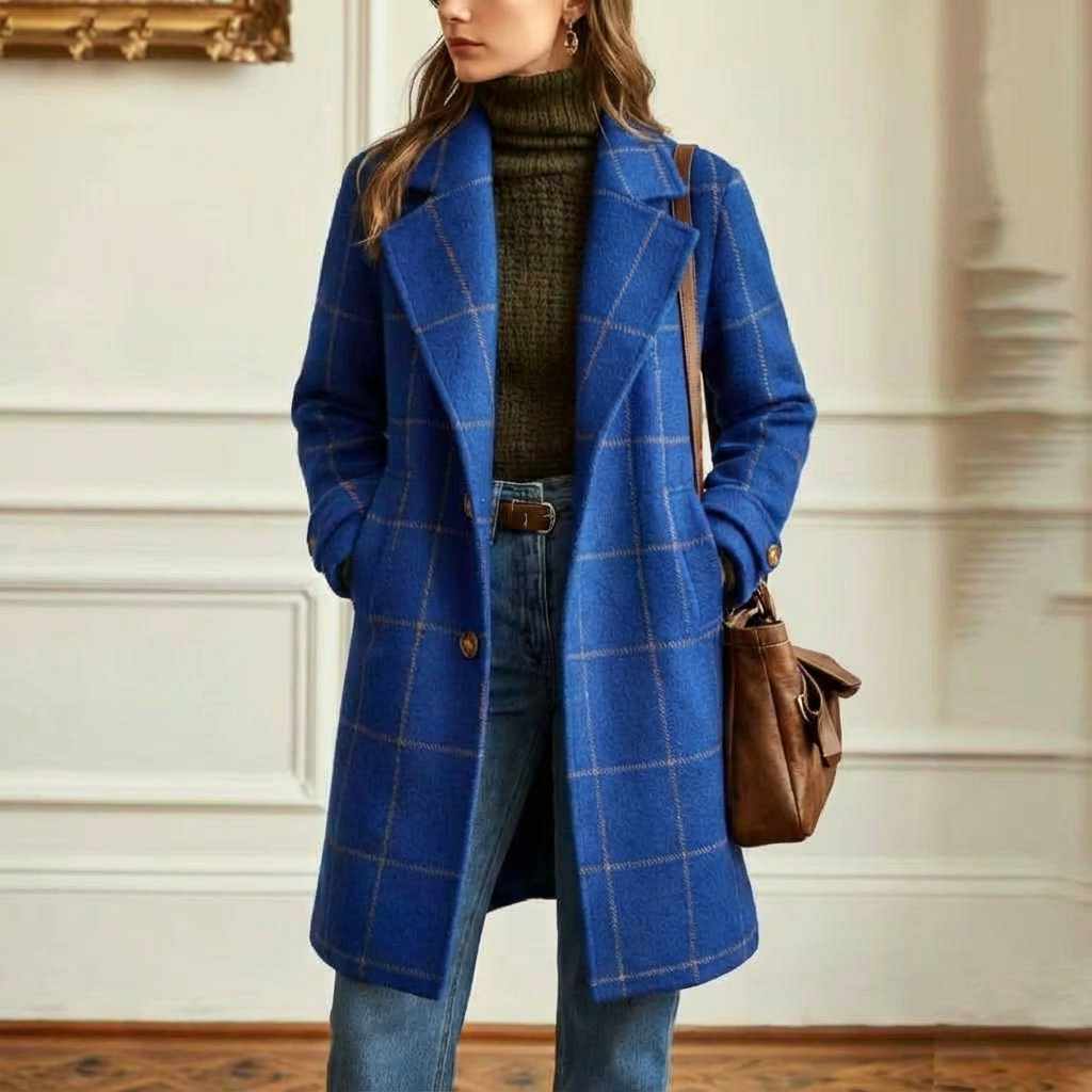 Women's Wool Check Coat – Casual, Office