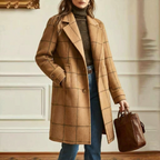 Women's Wool Check Coat – Casual, Office