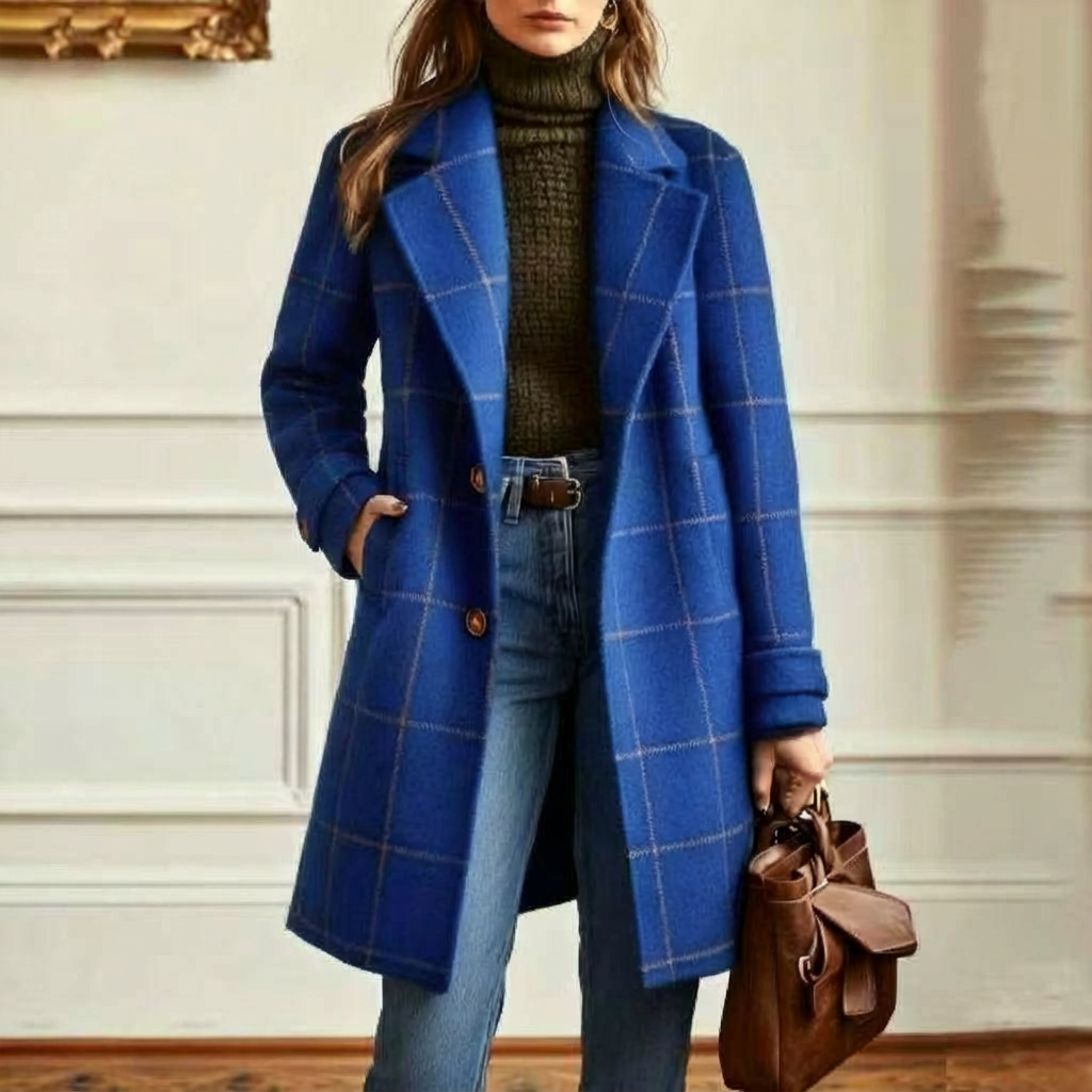Women's Wool Check Coat – Casual, Office