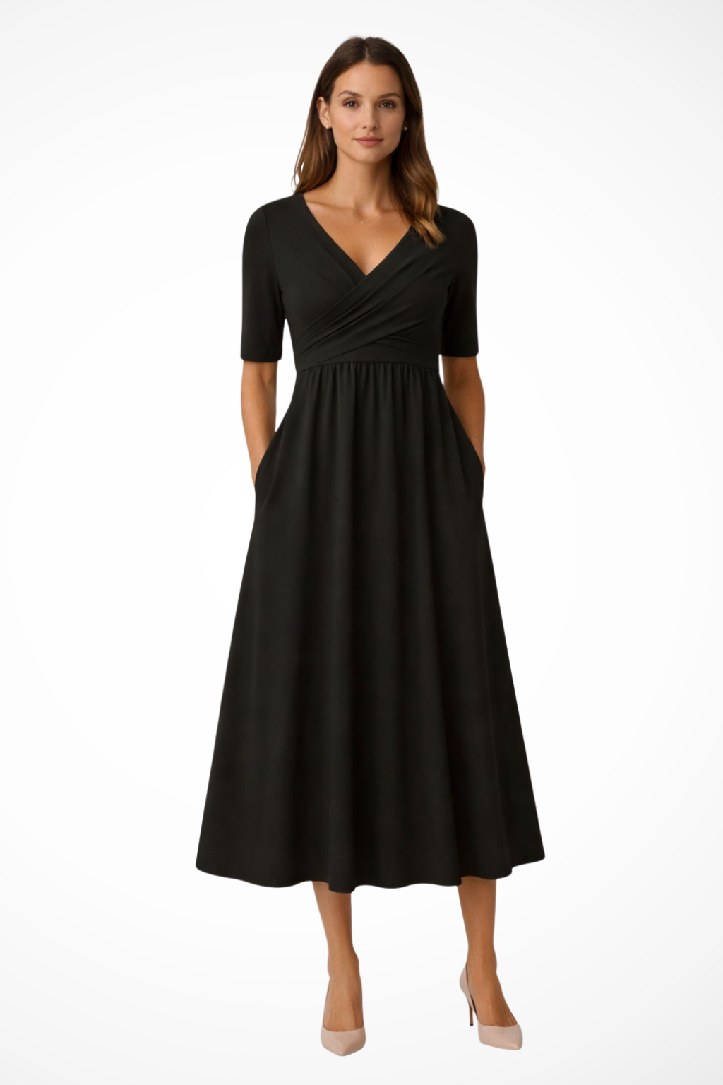 Wrap Front Short Sleeve Midi Dress for Women - Casual Chic Style