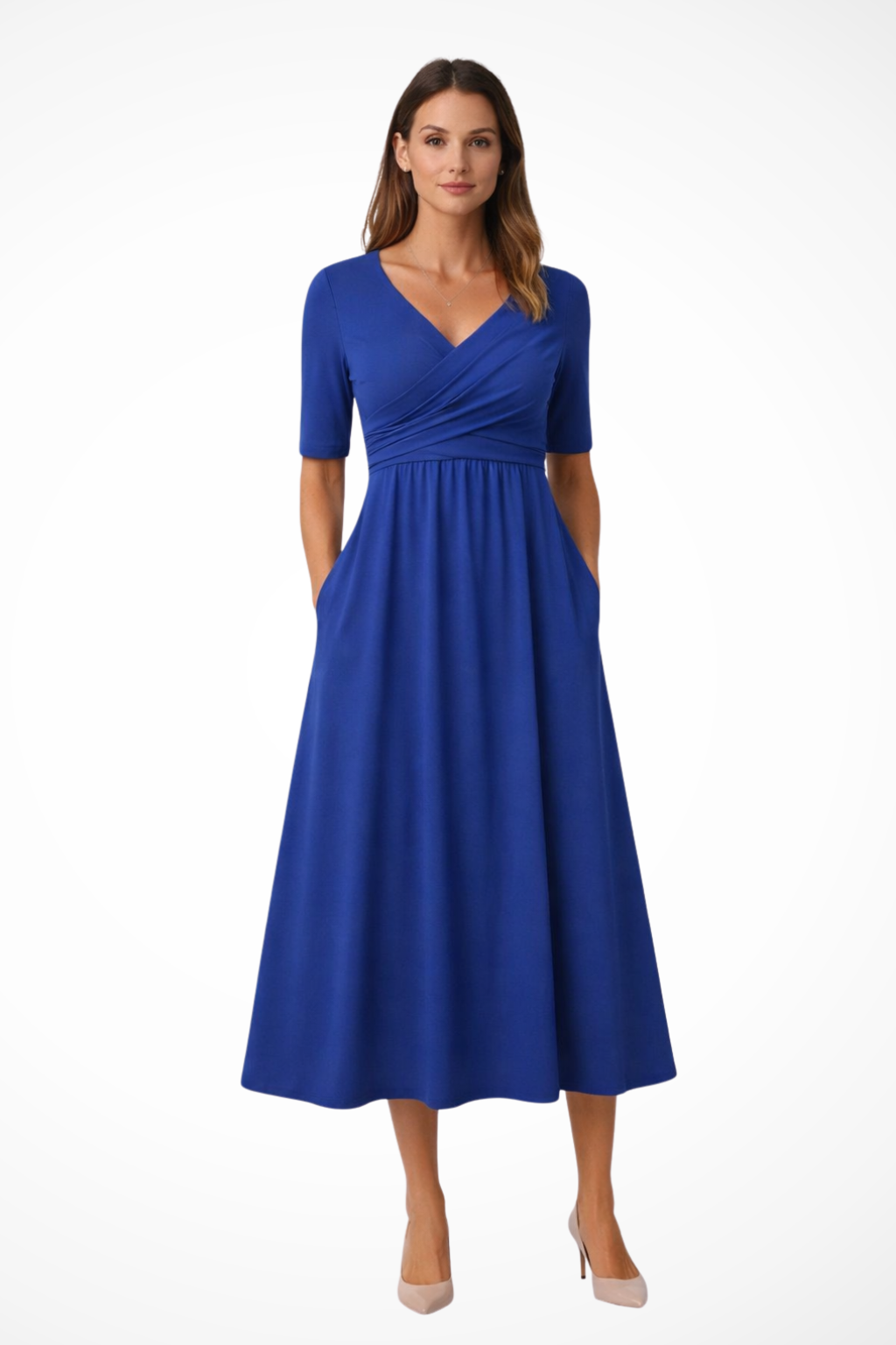 Wrap Front Short Sleeve Midi Dress for Women - Casual Chic Style