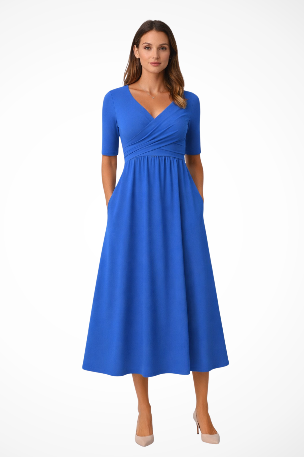 Wrap Front Short Sleeve Midi Dress for Women - Casual Chic Style