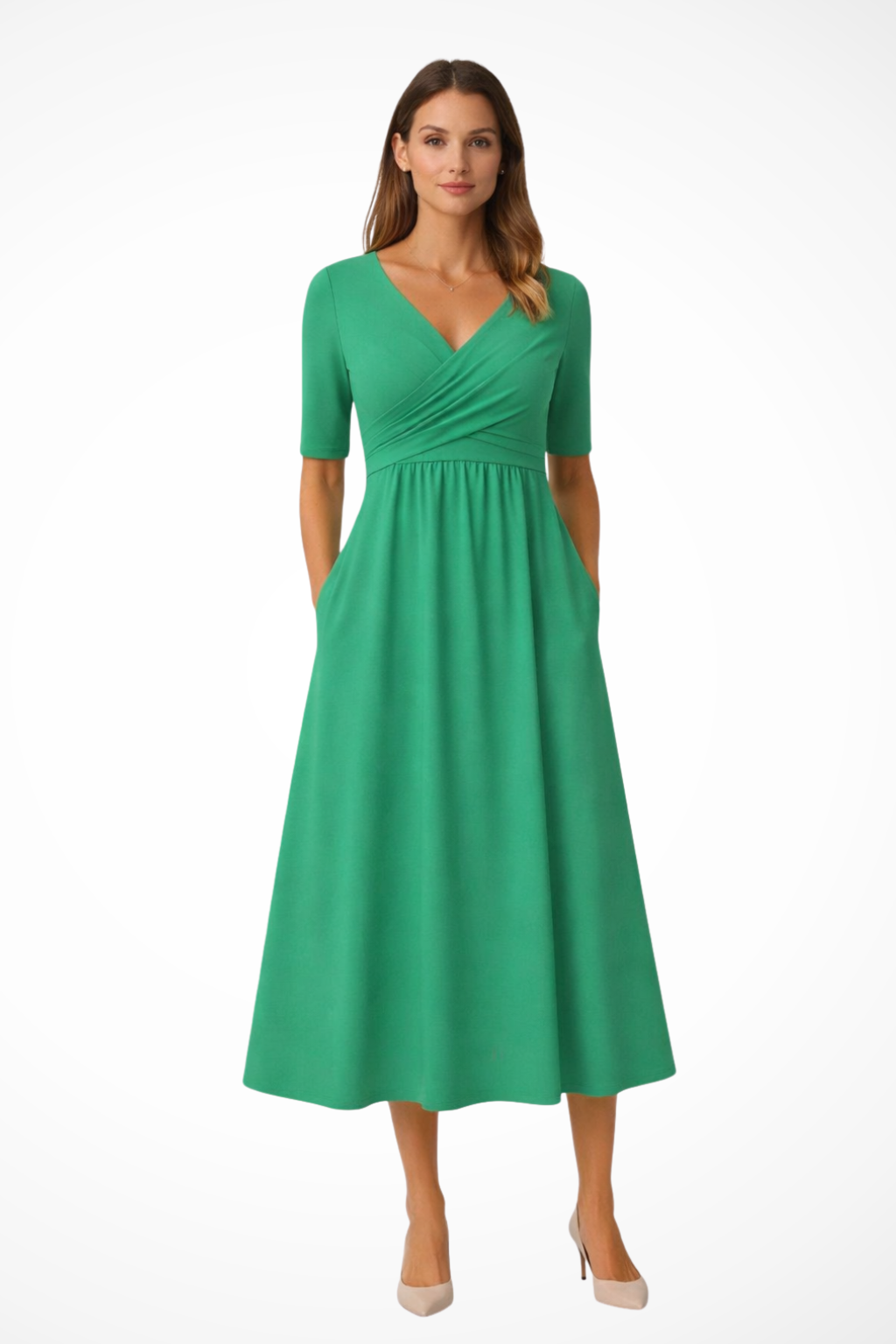 Wrap Front Short Sleeve Midi Dress for Women - Casual Chic Style