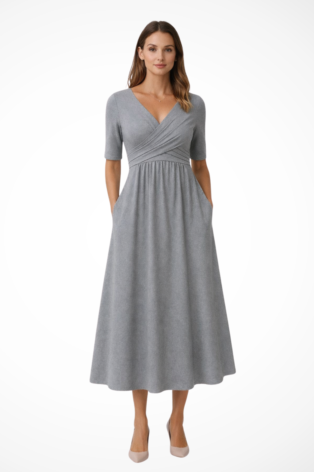 Wrap Front Short Sleeve Midi Dress for Women - Casual Chic Style