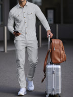 Men's Two-Piece Button-Front Set with Drawstring Trousers
