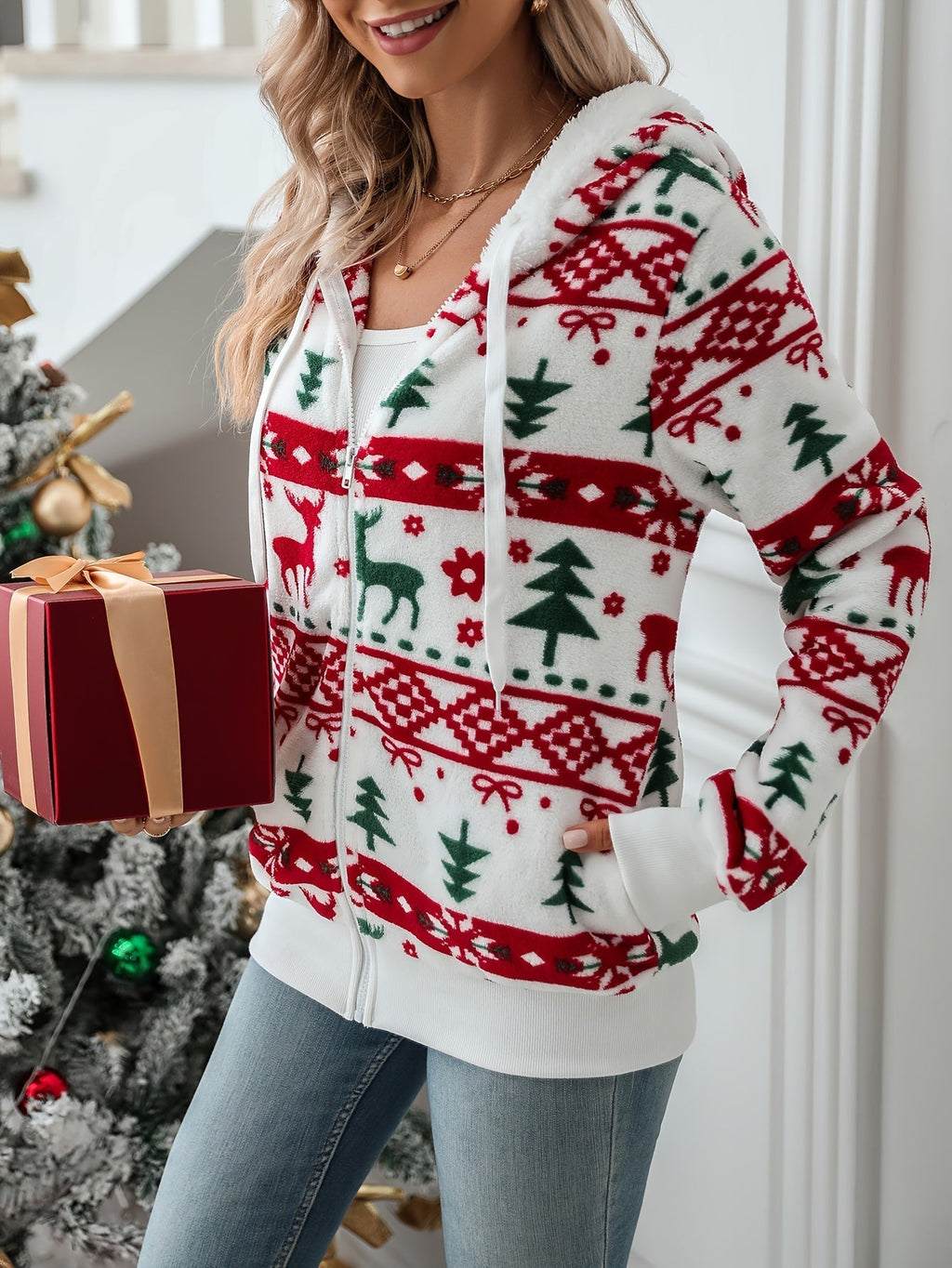 Hooded Zip Cardigan | Cozy Christmas Style – Holiday, Casual Wear