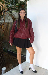 Rote PU Bomberjacke – Casual, Streetwear