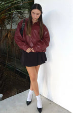 Rote PU Bomberjacke – Casual, Streetwear
