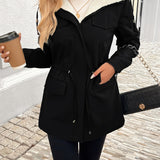Women's Black Hooded Drawstring Jacket
