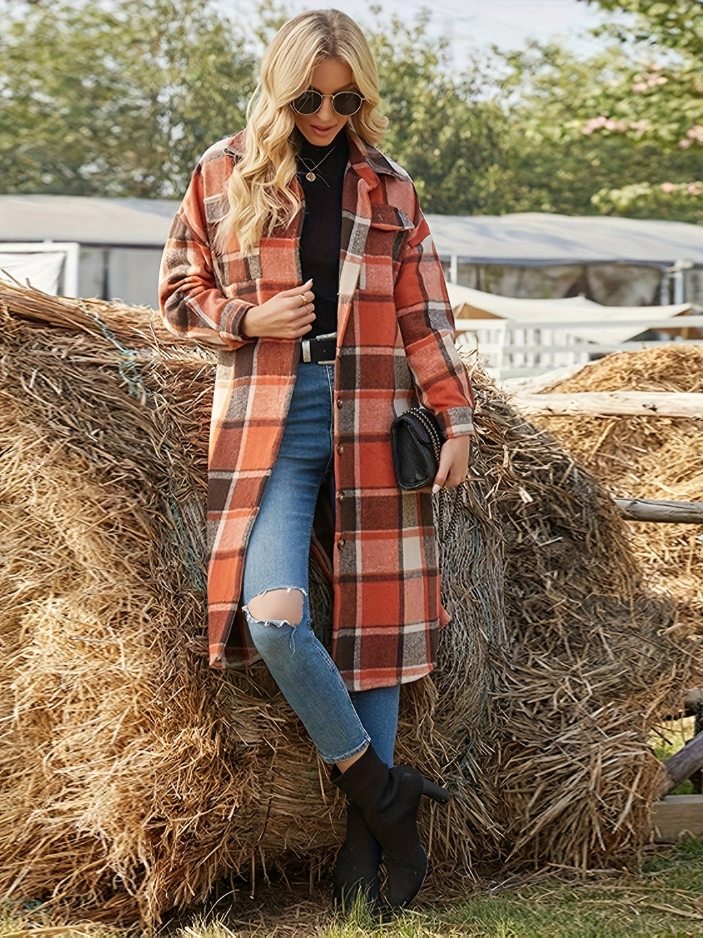 Longline Plaid Coat – Casual Wear, Stylish Layering