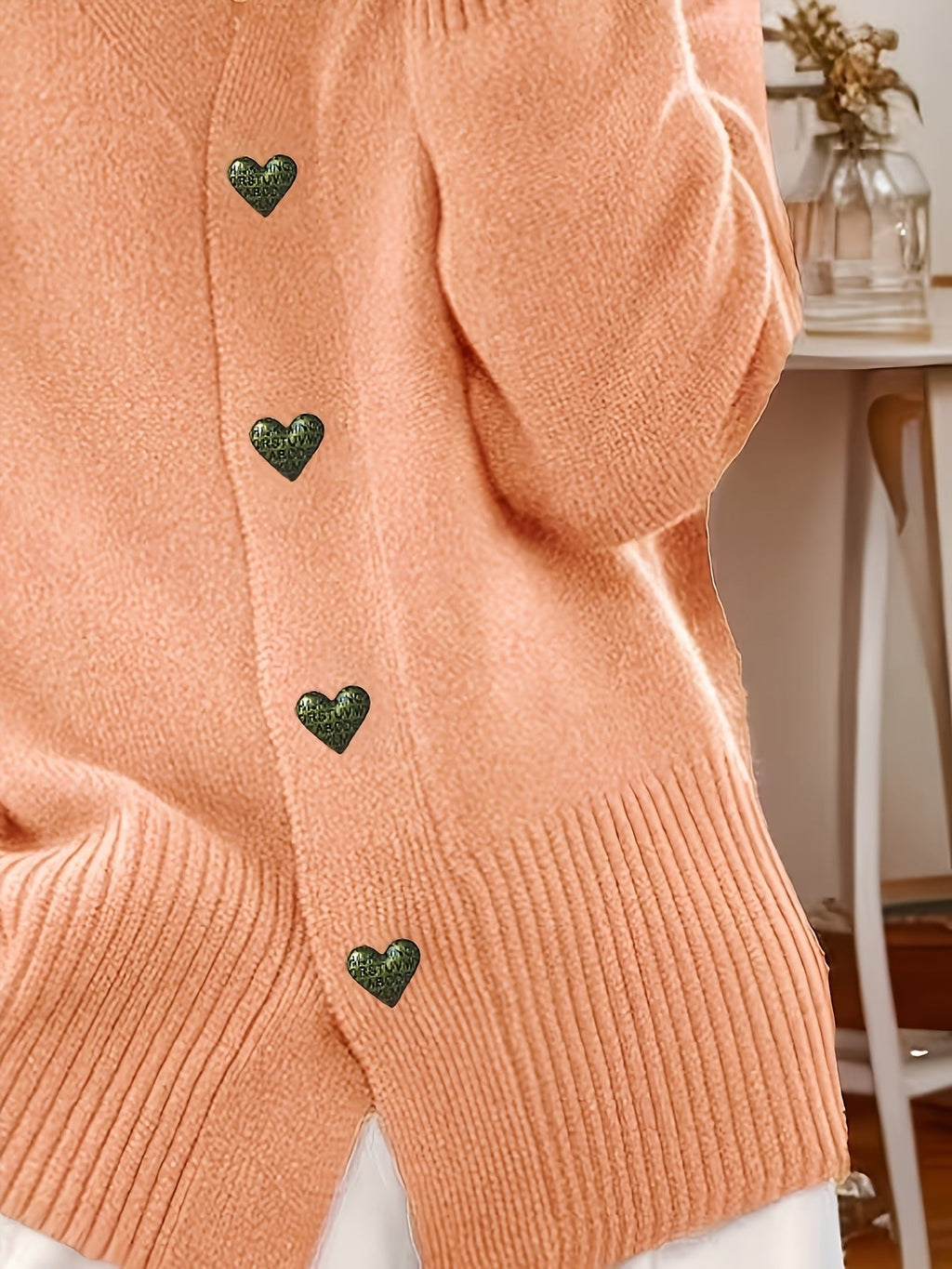 V-Neck Cardigan Heart-Button – Casual Wear, Layering