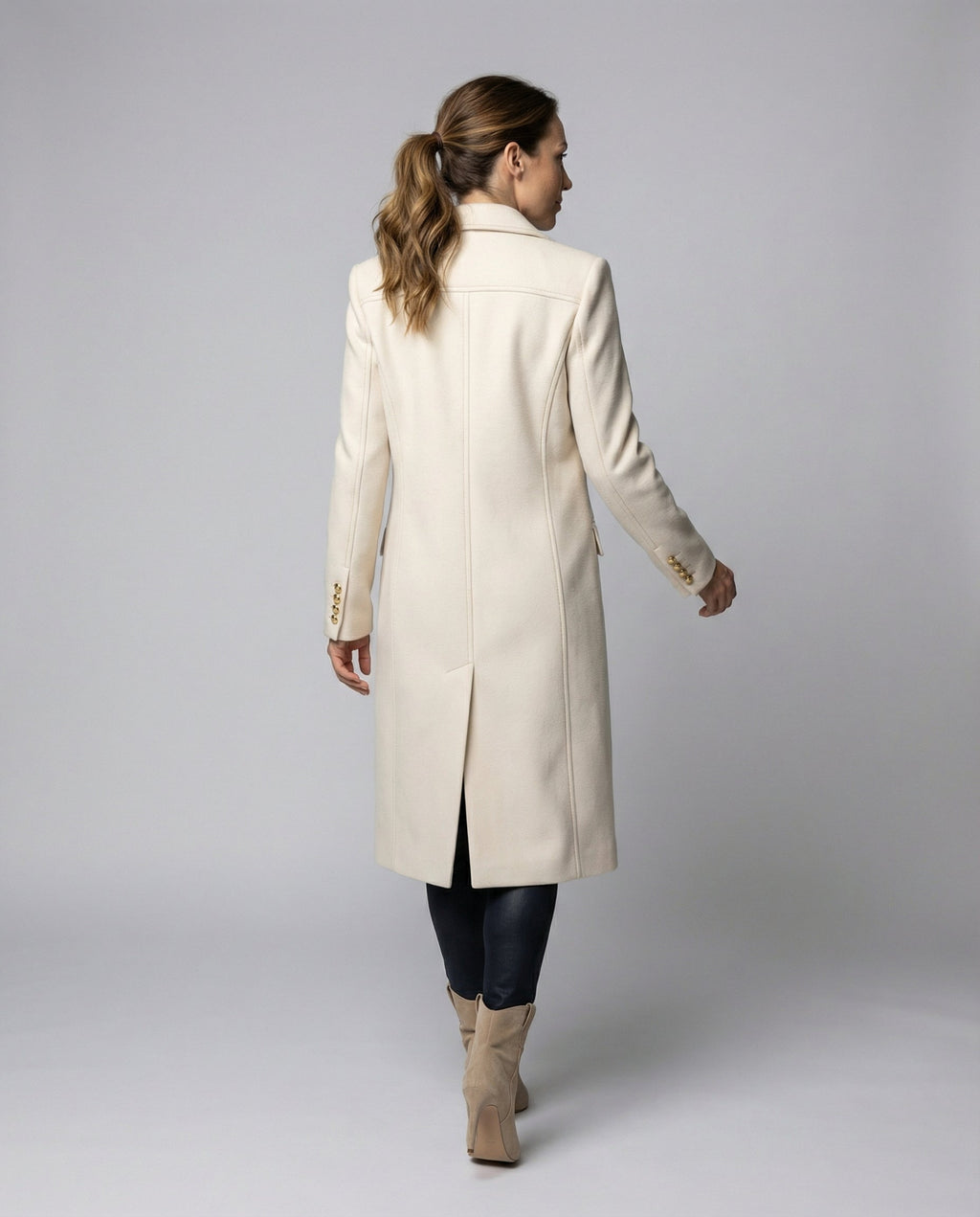 Women's Double-Breasted Winter Coat with Sleeves – Casual, Office