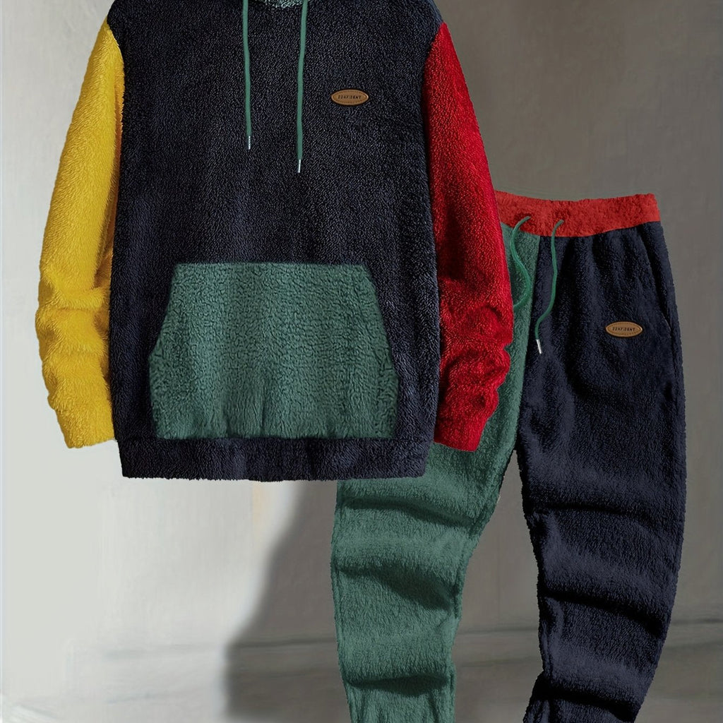 Cozy Color-Block Two-Piece Set – Casual Wear, Comfortable Style
