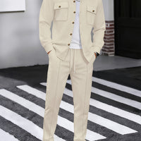 Men's Two-Piece Button-Front Set with Drawstring Trousers – Khaki