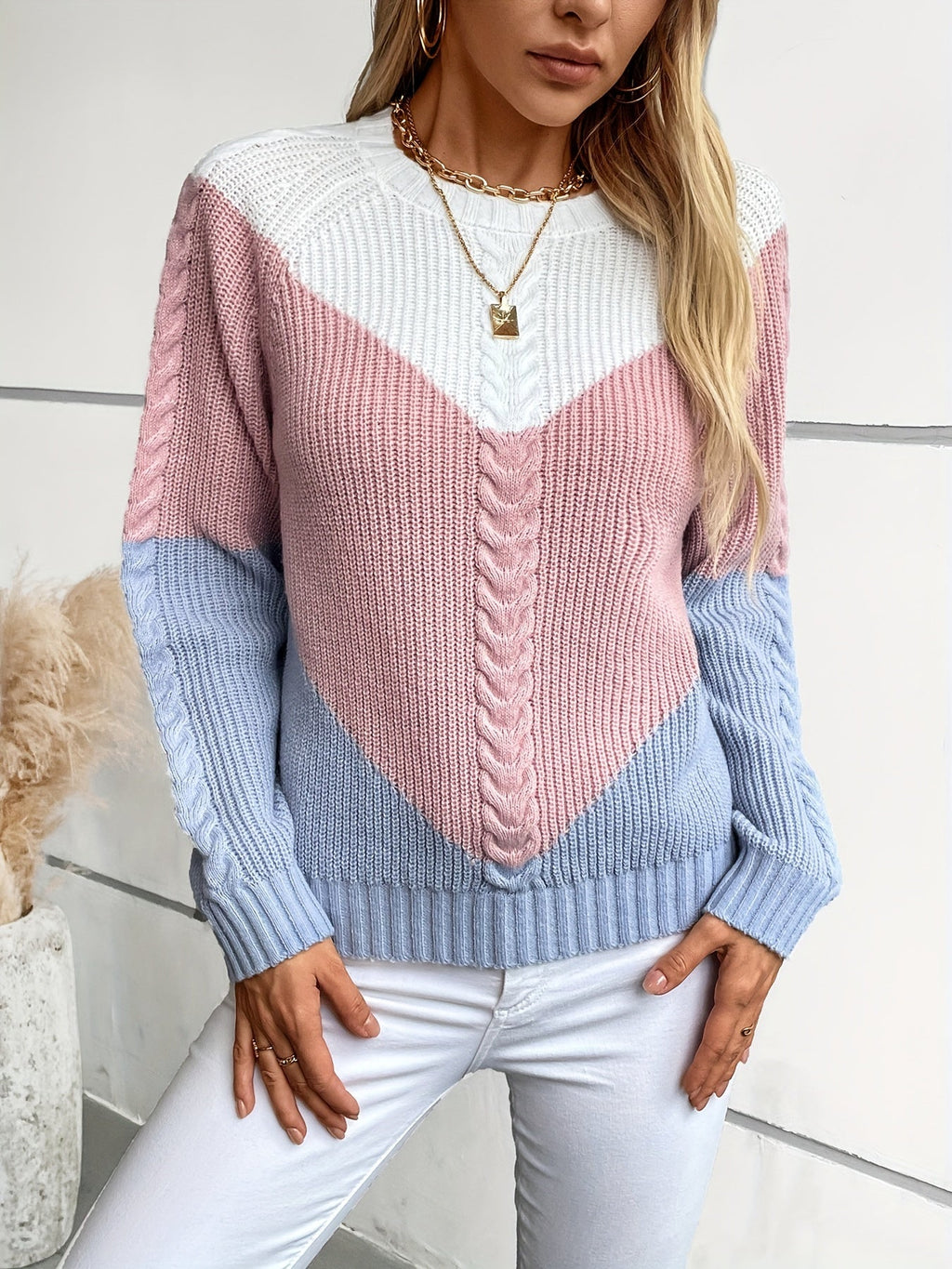 Colorblock Knit Sweater – Casual Wear, Stylish Layering