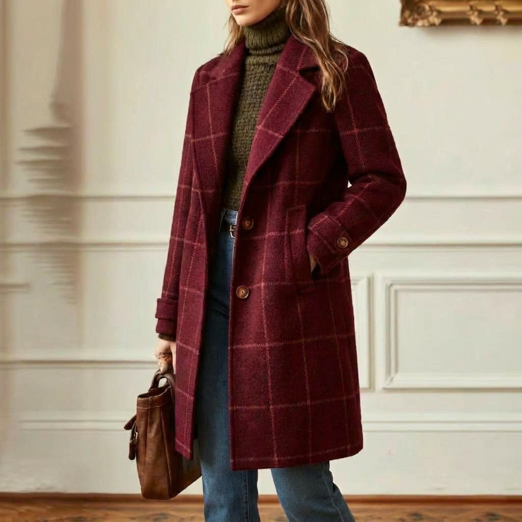 Wool Check Coat – Casual Wear, Office Style