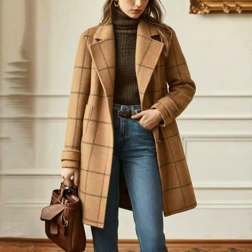 Wool Check Coat – Casual Wear, Office Style