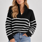 Women's Striped Knit Sweater – Relaxed Fit Pullover, Casual Wear, Everyday Style
