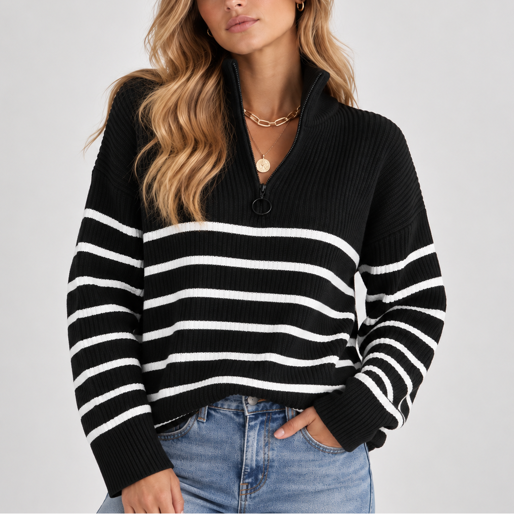 Women's Striped Knit Sweater – Relaxed Fit Pullover, Casual Wear, Everyday Style