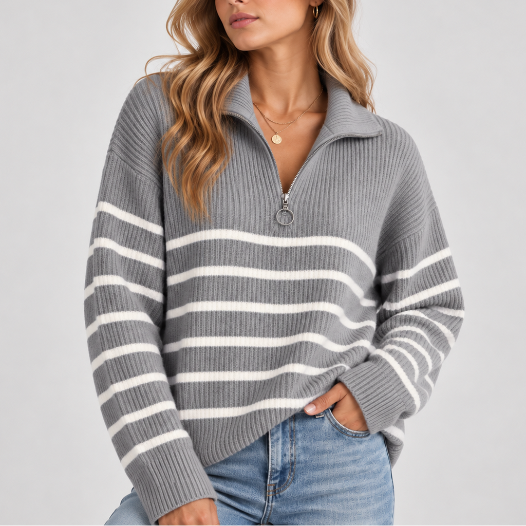 Women's Striped Knit Sweater – Relaxed Fit Pullover, Casual Wear, Everyday Style