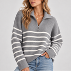 Women's Striped Knit Sweater – Relaxed Fit Pullover, Casual Wear, Everyday Style