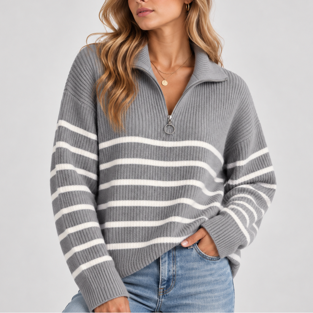 Women's Striped Knit Sweater – Relaxed Fit Pullover, Casual Wear, Everyday Style