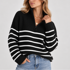 Women's Striped Knit Sweater – Relaxed Fit Pullover, Casual Wear, Everyday Style