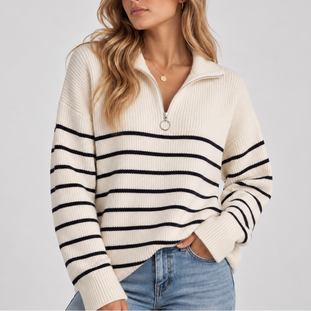 Women's Striped Knit Sweater – Relaxed Fit Pullover, Casual Wear, Everyday Style
