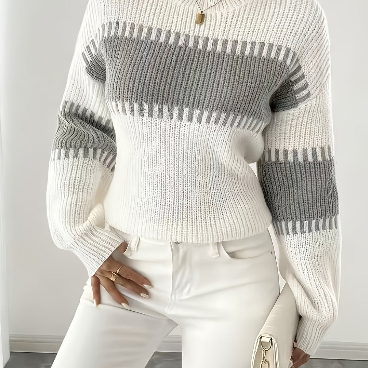 Colour-Block Striped Sweater – Casual Wear, Everyday Style