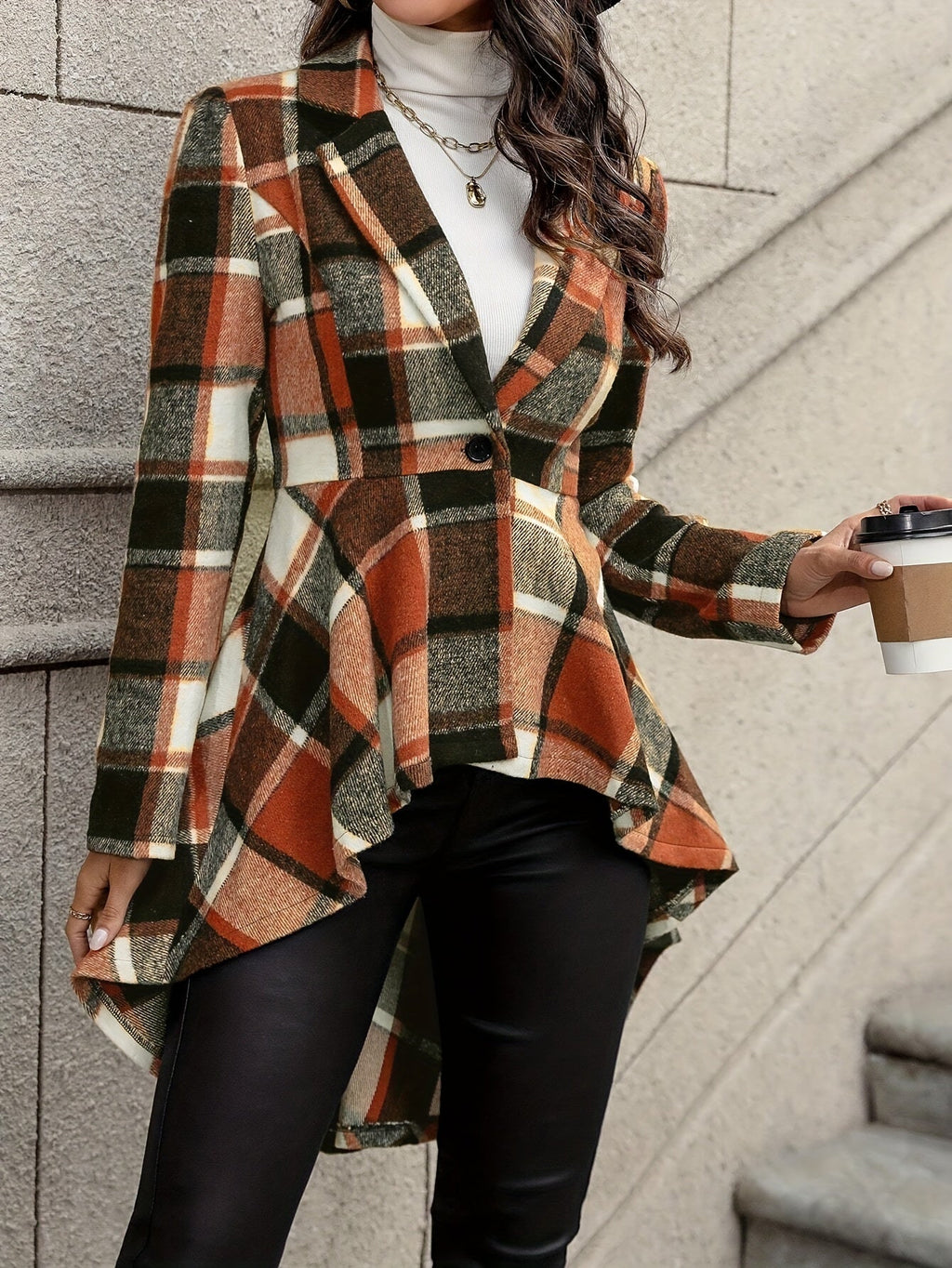 Draped Plaid Jacket – Casual Wear, Stylish Layering