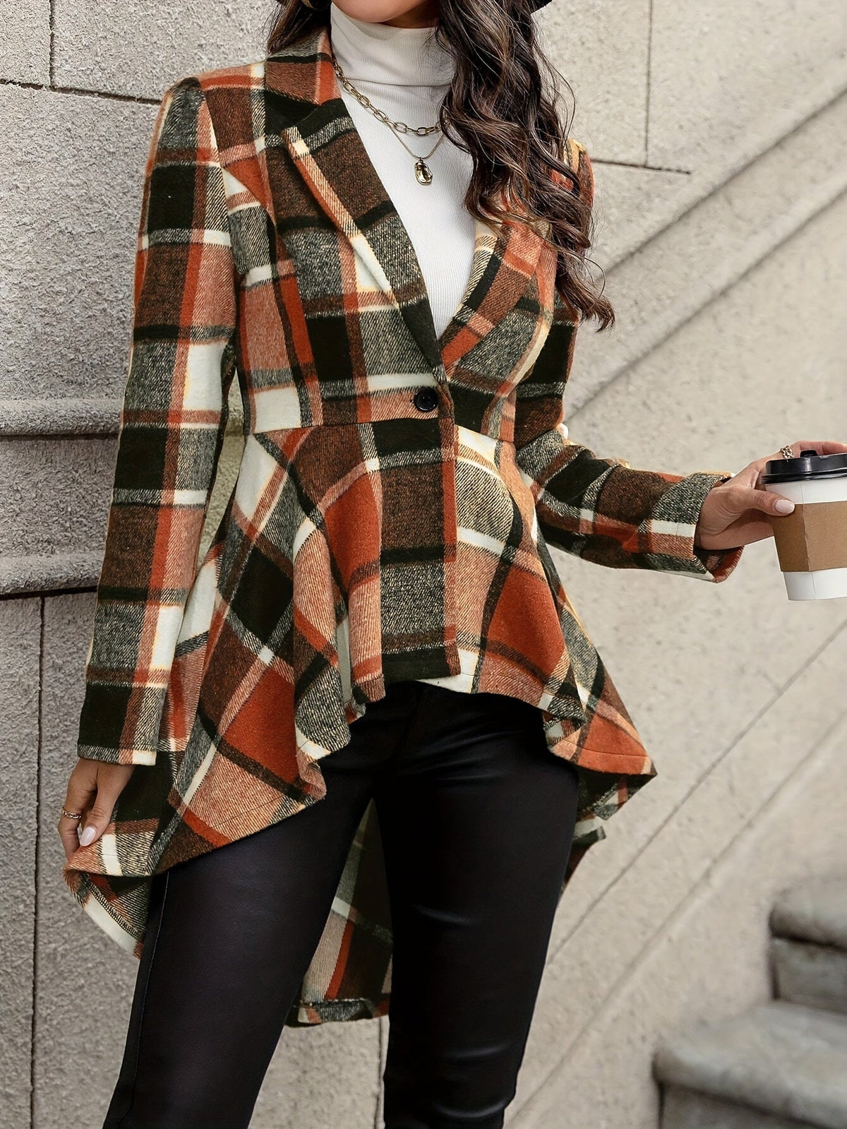Draped Plaid Jacket – Casual Wear, Stylish Layering