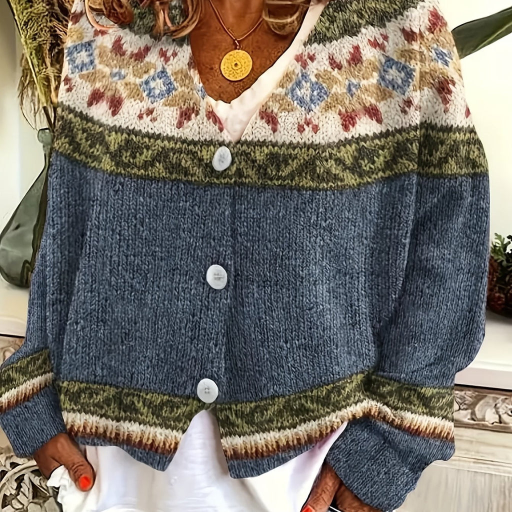Patterned Button-Front Cardigan – Casual Wear, Layering