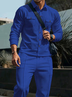 Men's Two-Piece Button-Front Set with Drawstring Trousers