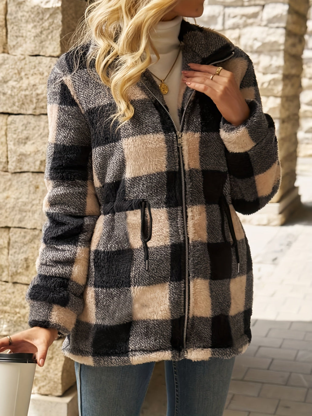 Cozy Checked Hooded Jacket – Casual Wear, Outdoor Activities