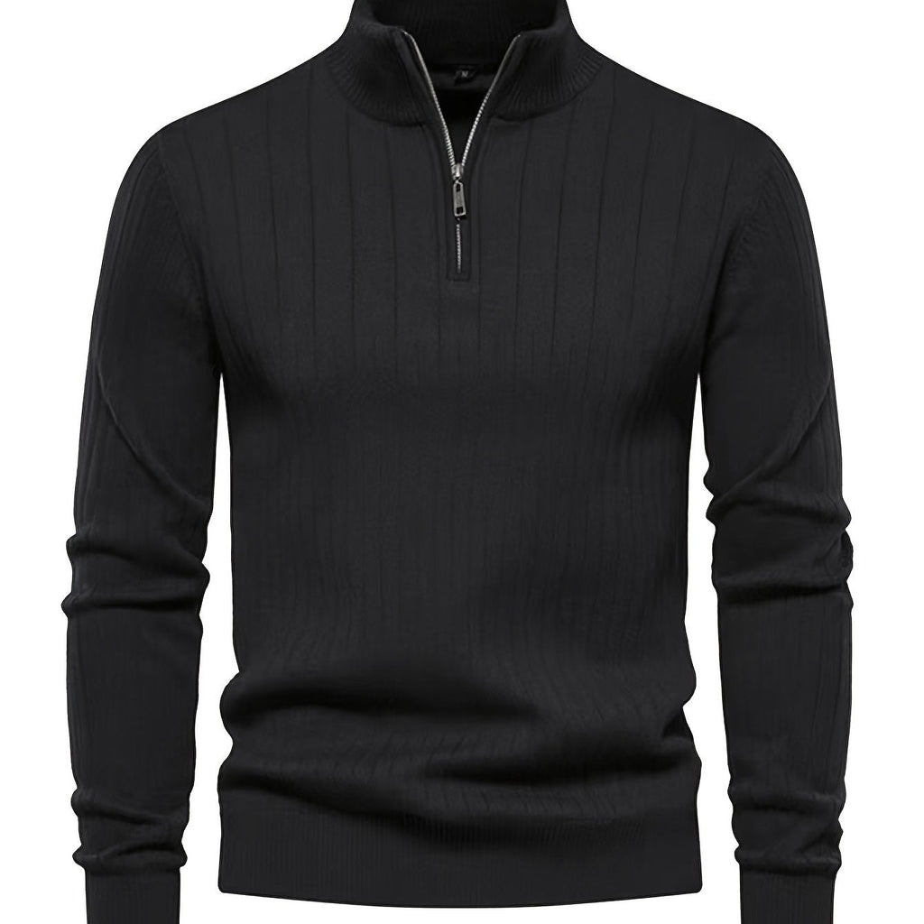 Quarter-Zip Stand Collar Sweater – Casual Wear, Office Style