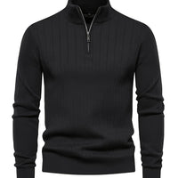 Men's Quarter-Zip Stand Collar Jumper – Black