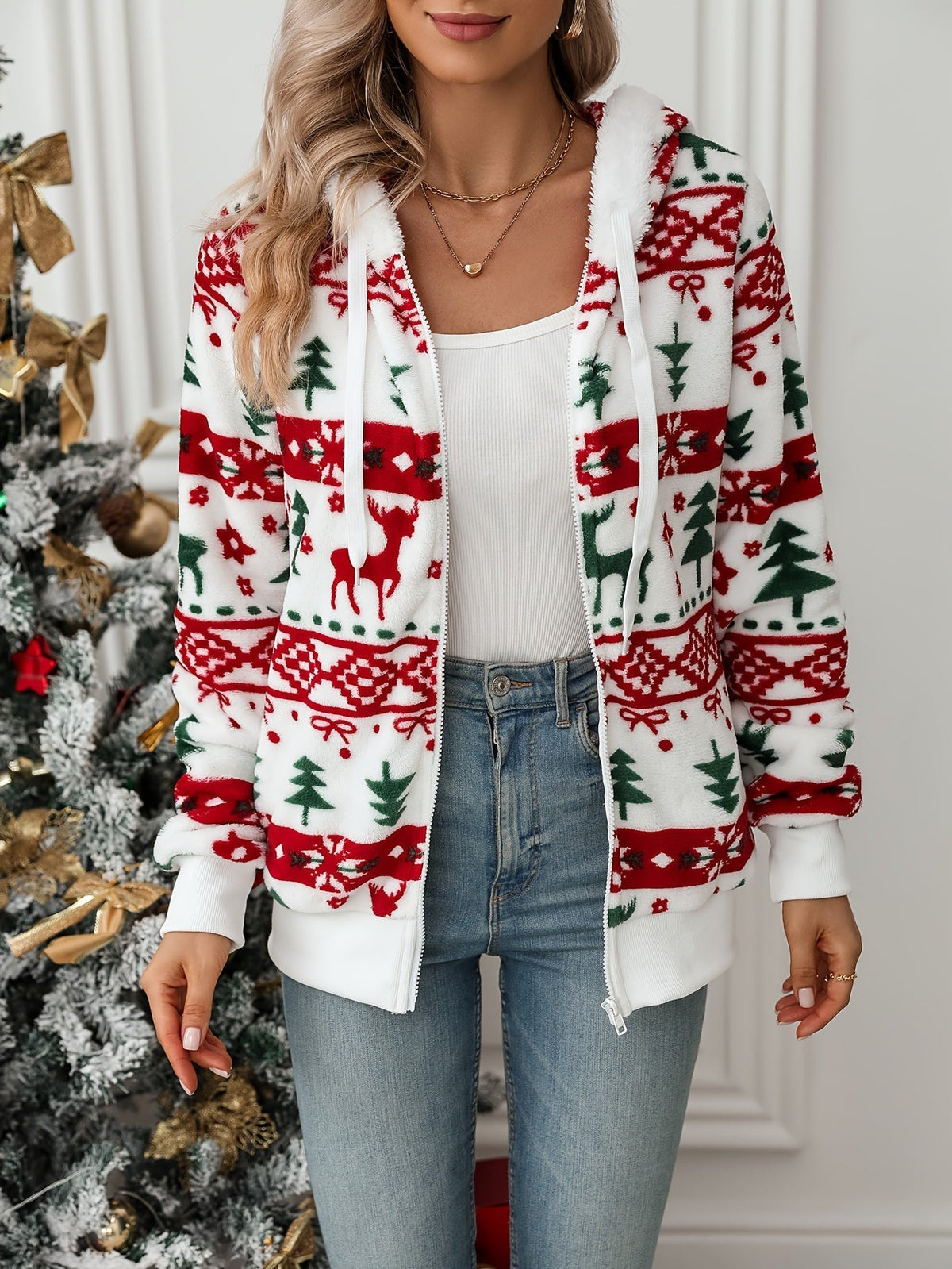 Hooded Zip Cardigan | Cozy Christmas Style – Holiday, Casual Wear