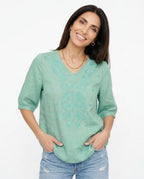 V-Neck Cotton Blouse for Women - Casual Everyday Wear Top