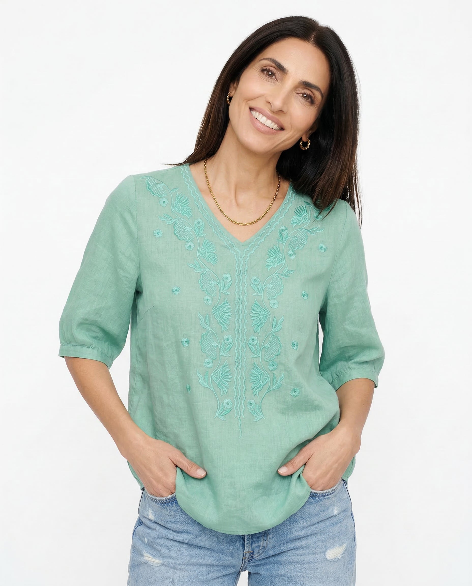 V-Neck Cotton Blouse for Women - Casual Everyday Wear Top