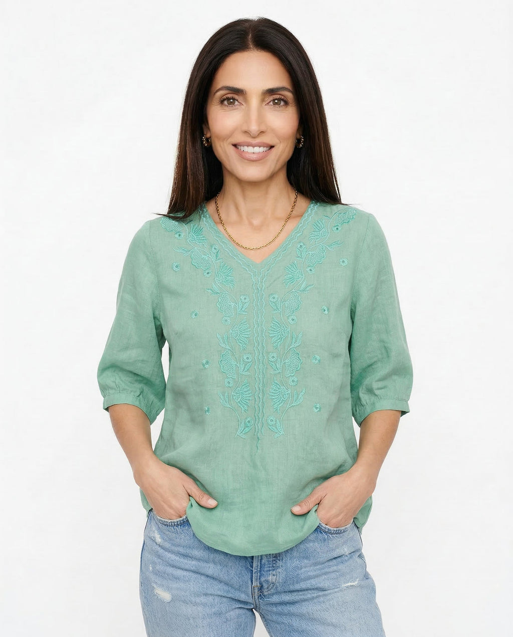 V-Neck Cotton Blouse for Women - Casual Everyday Wear Top