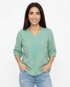 V-Neck Cotton Blouse for Women - Casual Everyday Wear Top
