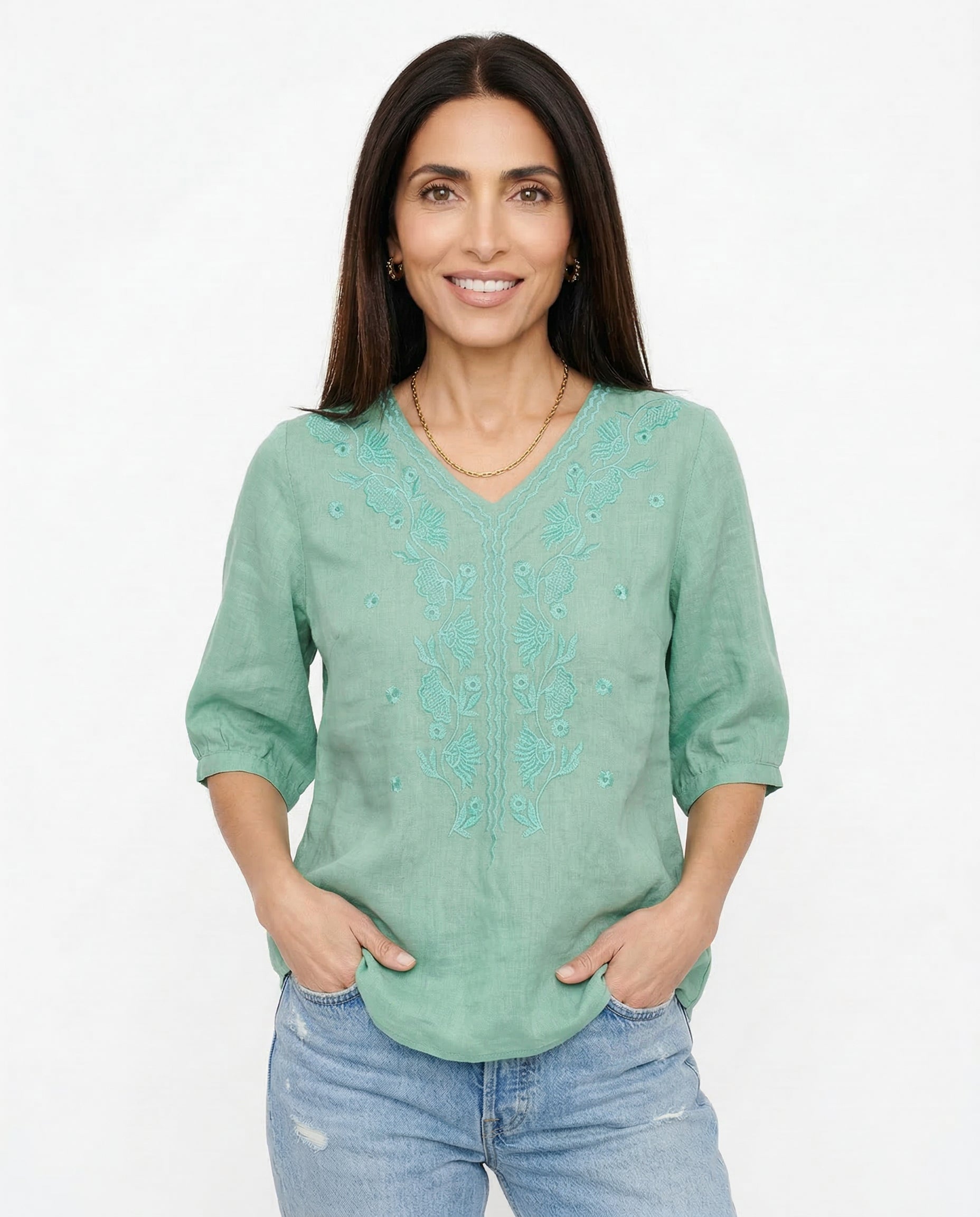 V-Neck Cotton Blouse for Women - Casual Everyday Wear Top