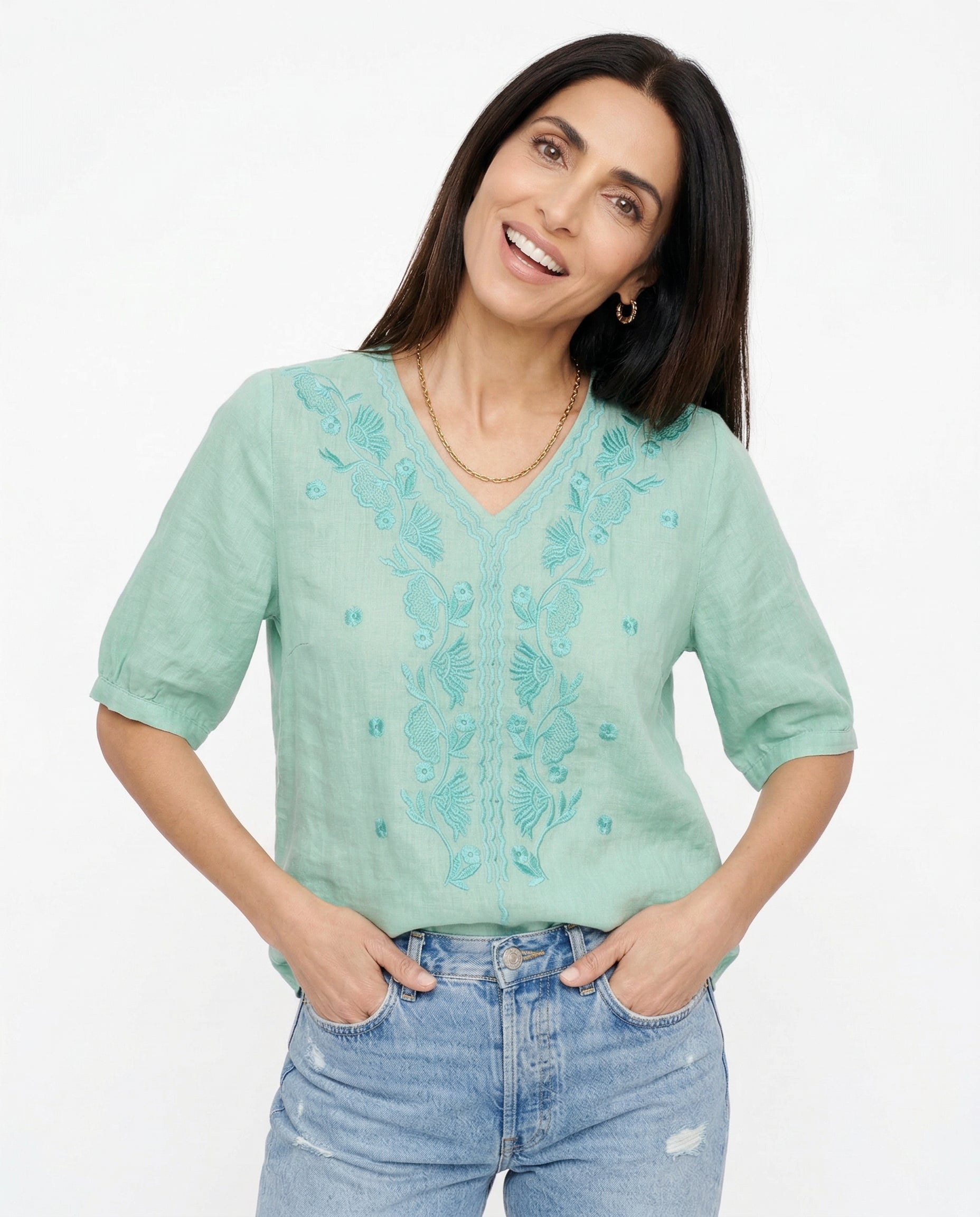 V-Neck Cotton Blouse for Women - Casual Everyday Wear Top
