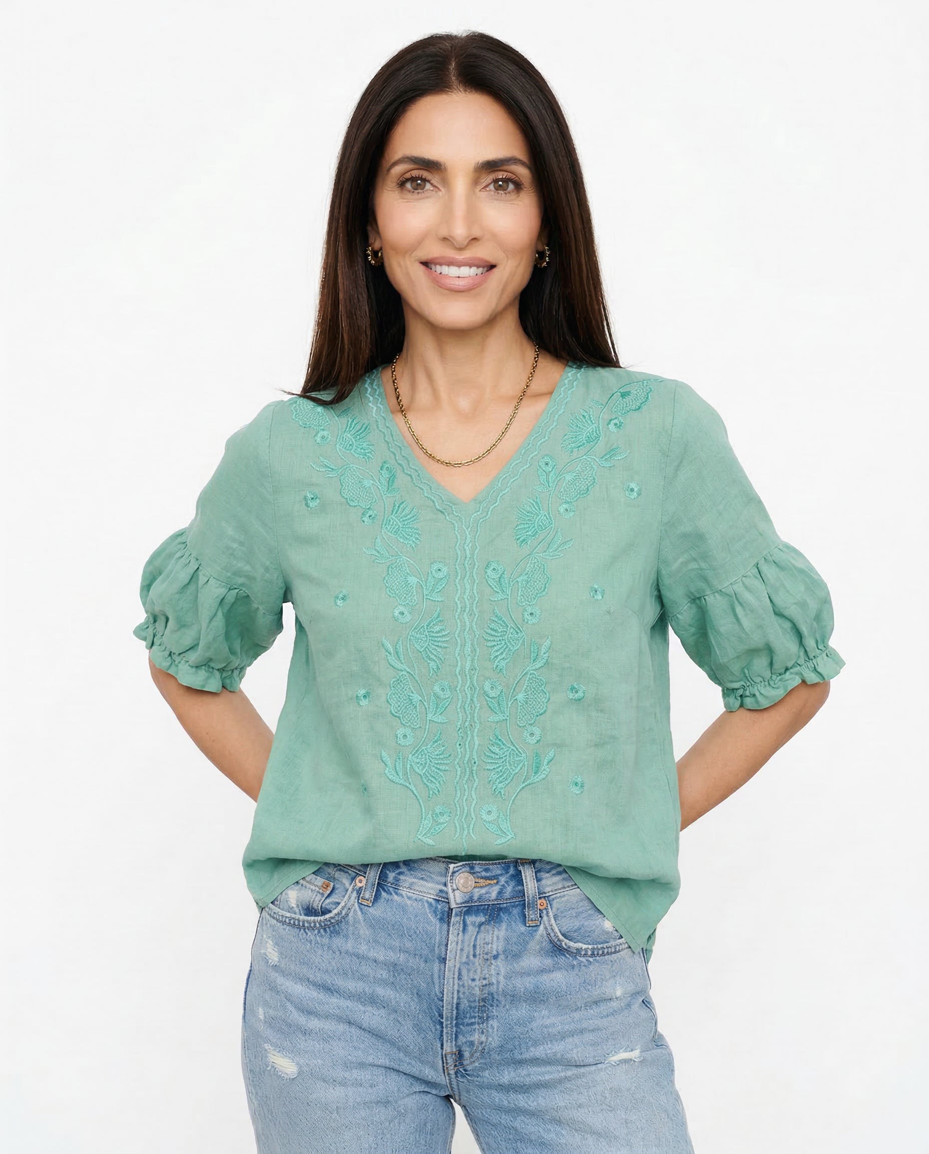 V-Neck Cotton Blouse for Women - Casual Everyday Wear Top