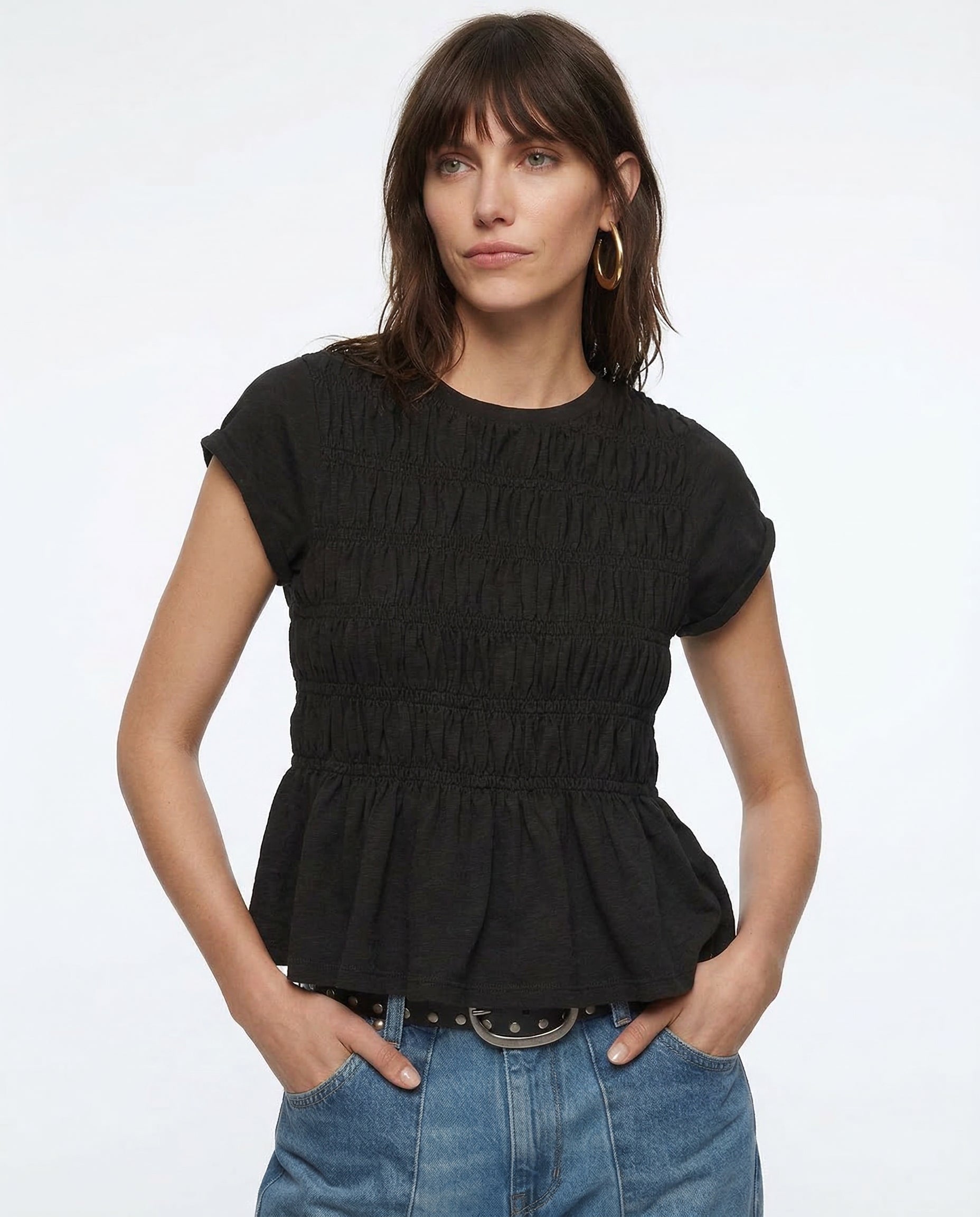 Ruffle Top Blouse - Lightweight Fabric - Casual Wear - Available in Multiple Colors