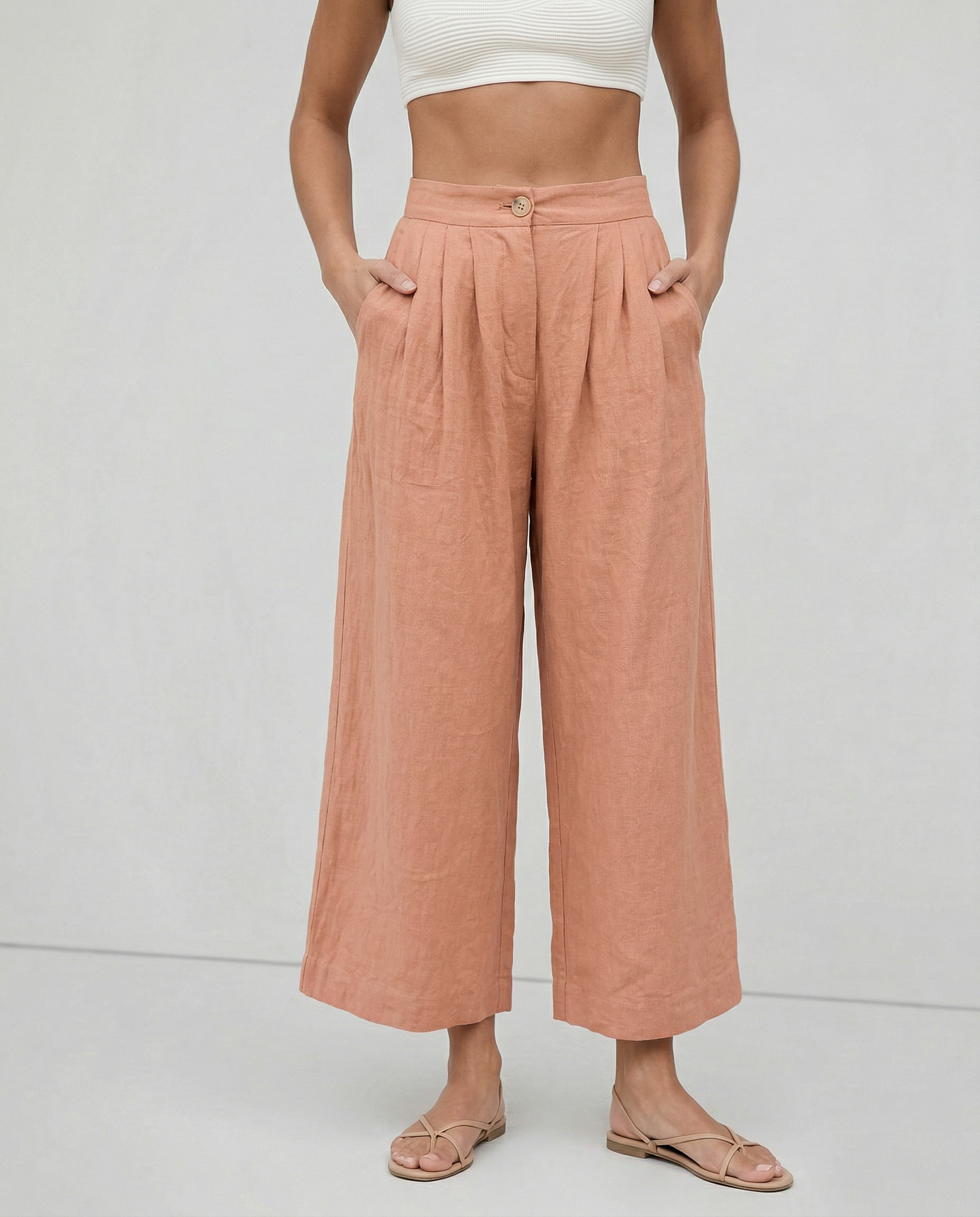 Pleated Linen Culotte Pants for Women - Lightweight, Casual Summer Trousers